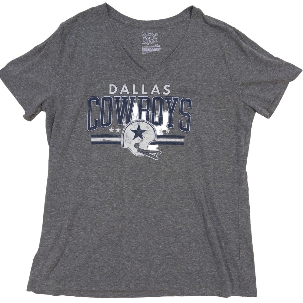 Cowboys Her Style V-Neck Graphic T-Shirt 2XL Womens Dallas Cowboys Gray